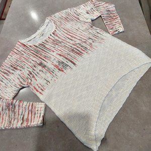 LIKY Women's Acrylic Pullover Sweater - Ivory/Red/Grey Stripes - Medium